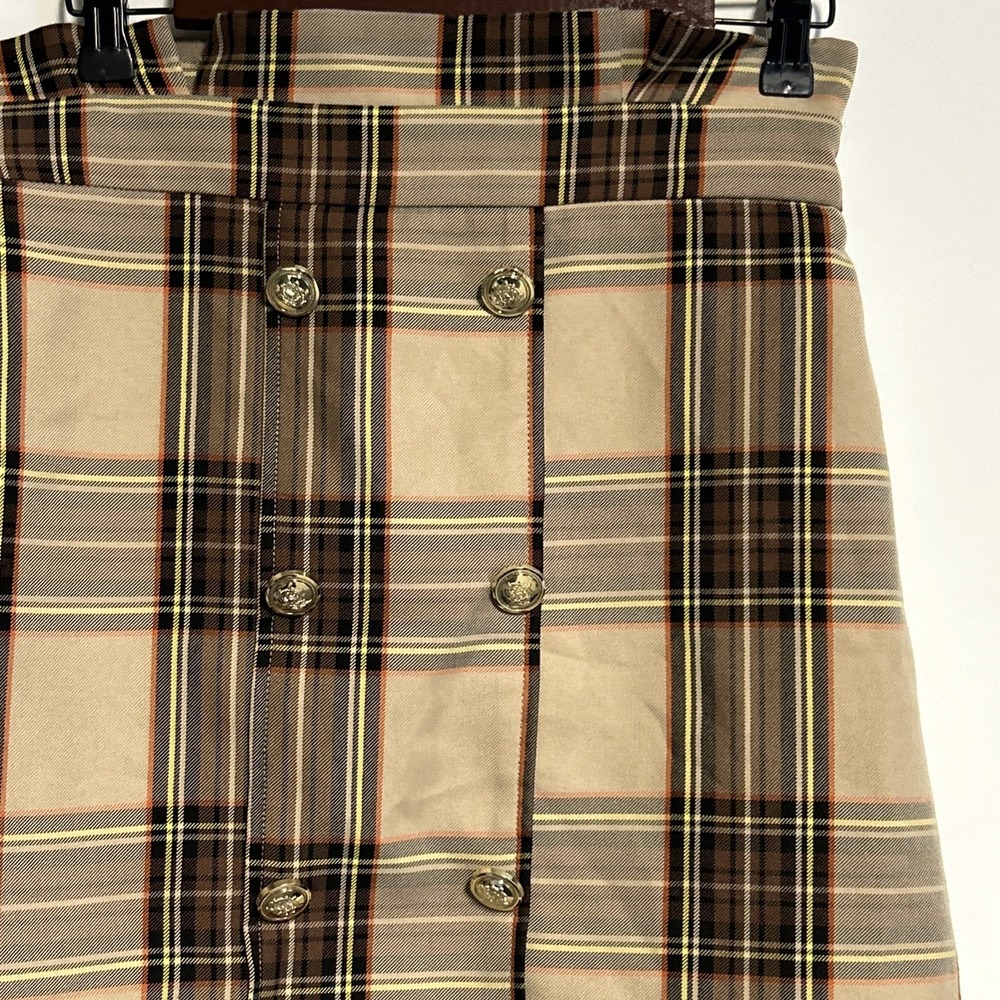 River‎ Island Women's Plaid Mini Skirt US 6 UK 10 Paper Bag Waist Buttons Preppy - Picture 2 of 16